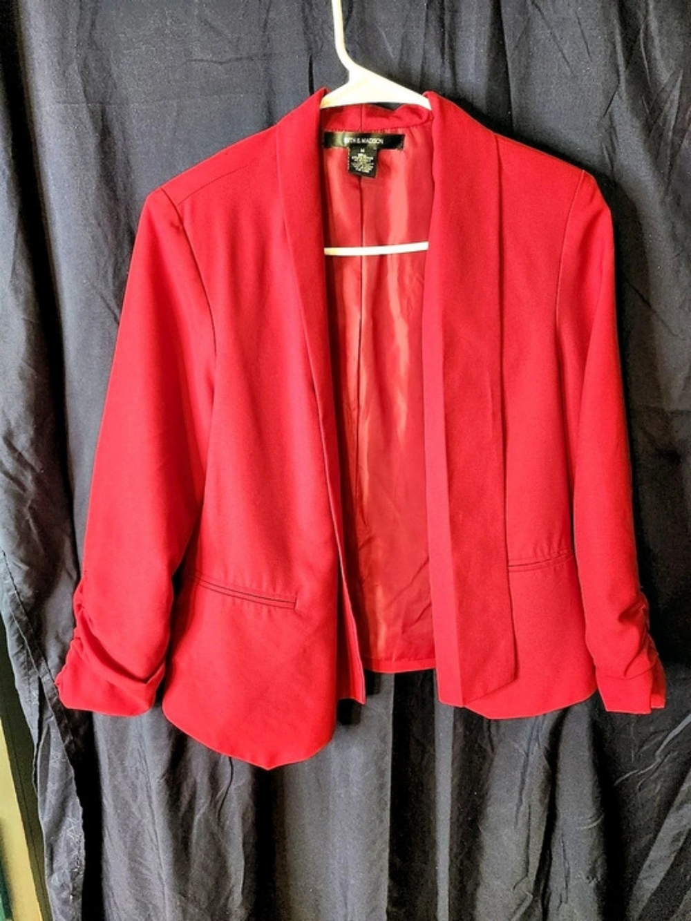 89TH & MADISON Open-Front Ruched Sleeve Blazer Red